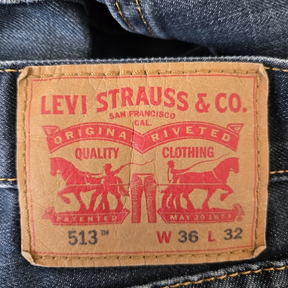 LEVI'S 513 CLASSIC JEANS MENS BLUE DENIM STRAIGHT LEG ZIPPER FRONT SIZE 36X32 - Picture 5 of 8